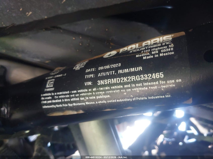 2024 Polaris Rzr Pro R 4 Ultimate VIN: 3NSRMD2K2RG332465 Lot: 44518324