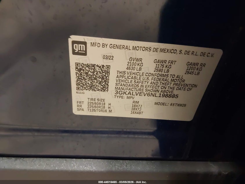 2022 GMC Terrain Awd Slt VIN: 3GKALVEV6NL198885 Lot: 44518465