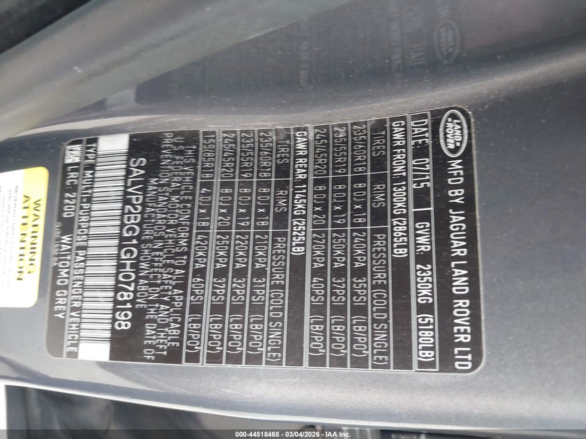 2016 Land Rover Range Rover Evoque Se/Se Premium VIN: SALVP2BG1GH078198 Lot: 44518468