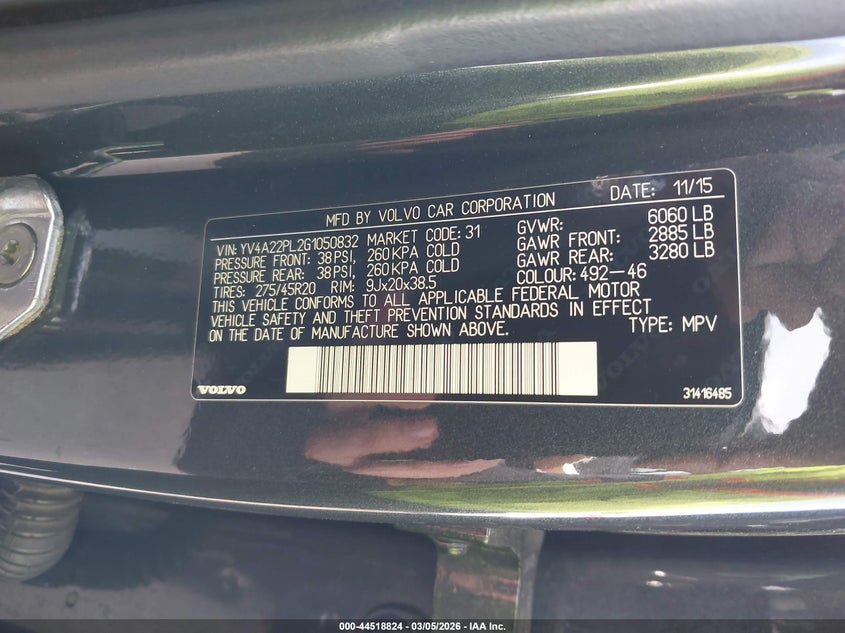 2016 Volvo Xc90 T6 Inscription VIN: YV4A22PL2G1050832 Lot: 44518824