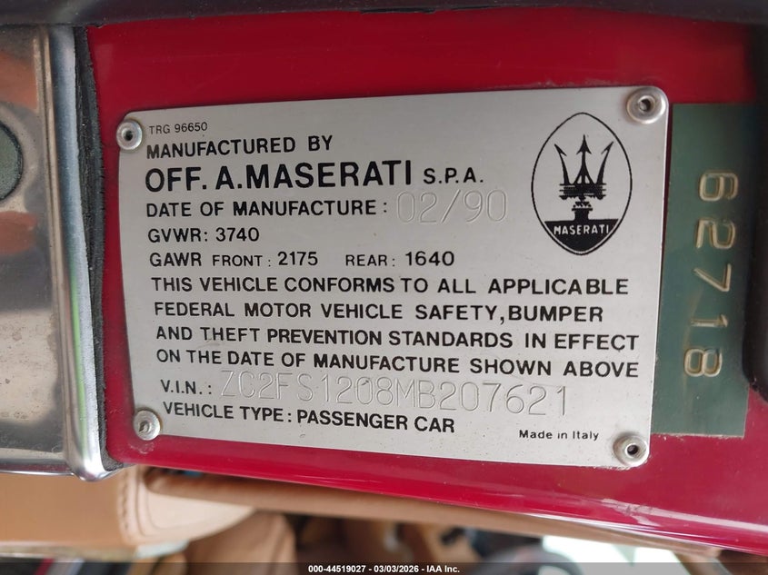 1991 Chrysler Tc By Maserati VIN: ZC2FS1208MB207621 Lot: 44519027
