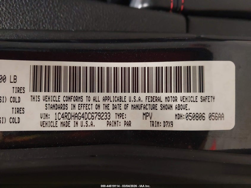 2013 Dodge Durango Sxt VIN: 1C4RDHAG4DC679233 Lot: 44519114