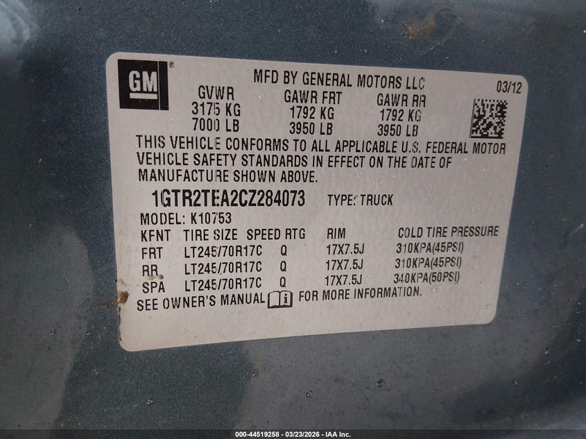 2012 Gmc SIERRA 4.8 1500 Work Truck blue Lot 111044519258 Vin 1GTR2TEA2CZ284073