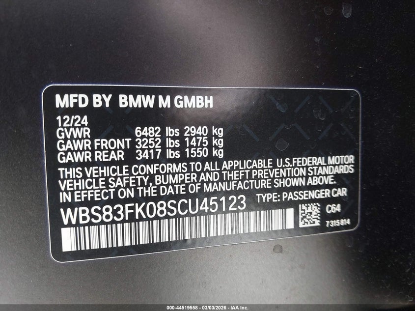 VIN: WBS83FK08SCU45123 2025 BMW M5