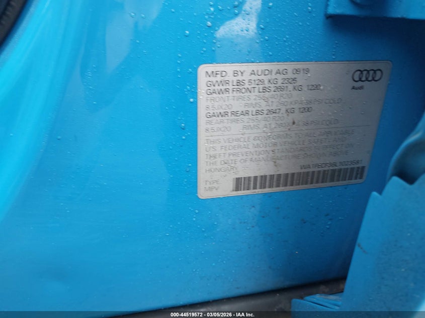 2020 Audi Q3 Prestige 45 Tfsi S Line Quattro Tiptronic VIN: WA1FECF36L1023581 Lot: 44519572