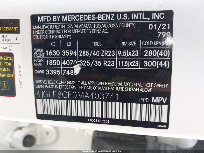 2021 Mercedes-Benz Gls 580 4Matic VIN: 4JGFF8GE0MA403741 Lot: 44519625