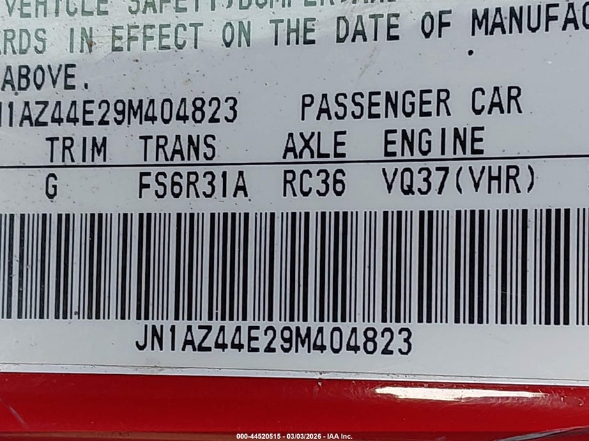 2009 Nissan 370Z Touring VIN: JN1AZ44E29M404823 Lot: 44520515