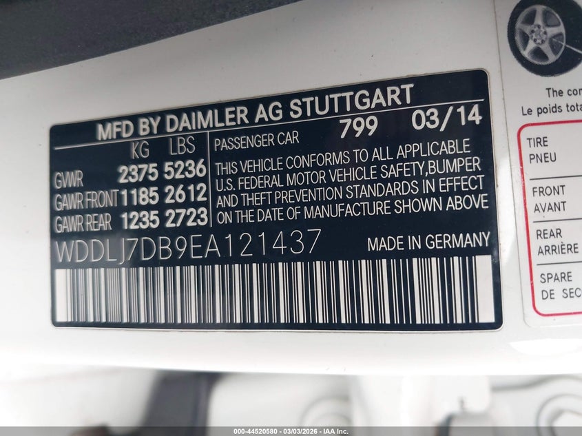 2014 Mercedes-Benz Cls 550 VIN: WDDLJ7DB9EA121437 Lot: 44520580