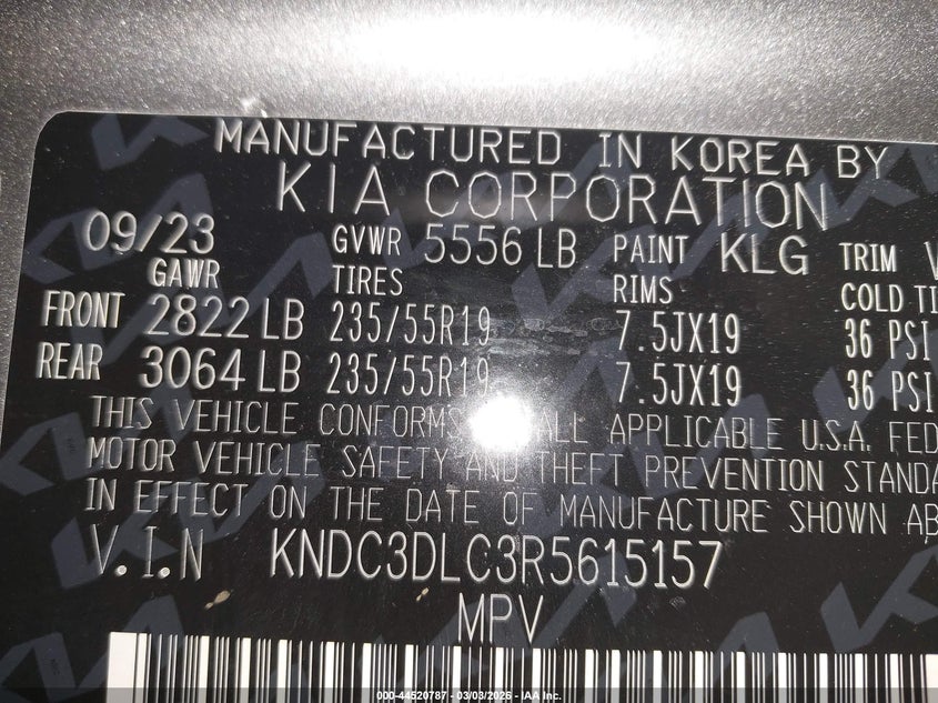 2024 Kia Ev6 Wind VIN: KNDC3DLC3R5615157 Lot: 44520787