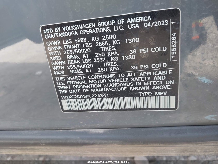 2023 Volkswagen Atlas Cross Sport 2.0T Se W/Technology VIN: 1V2KC2CA3PC224841 Lot: 44520996
