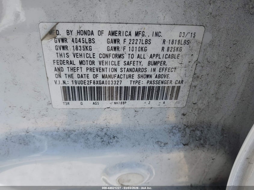 2016 Acura Ilx Premium A-Spec Packages/Technology Plus A-Spec Packages VIN: 19UDE2F8XGA003327 Lot: 44521227