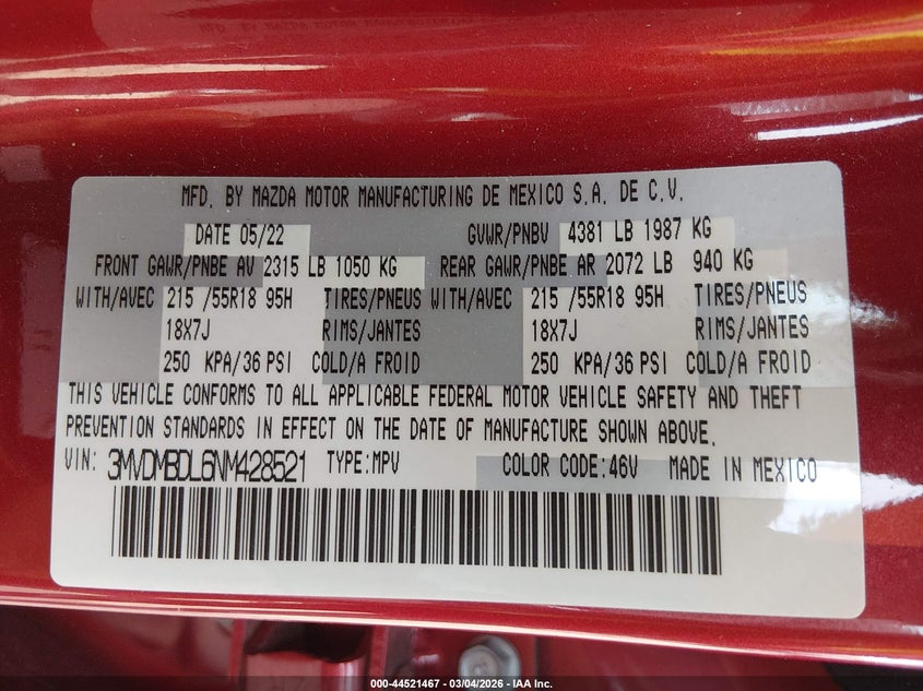 2022 Mazda Cx-30 Premium VIN: 3MVDMBDL6NM428521 Lot: 44521467