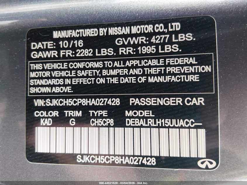 2017 Infiniti Qx30 Premium VIN: SJKCH5CP8HA027428 Lot: 44521528