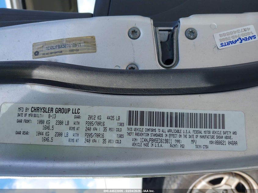 2014 Jeep Patriot Sport VIN: 1C4NJPBA5ED619811 Lot: 44522006