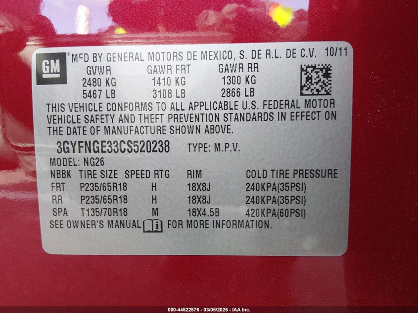 2012 Cadillac Srx 3.6 Srx Standard red Lot 111044522576 Vin 3GYFNGE33CS520238