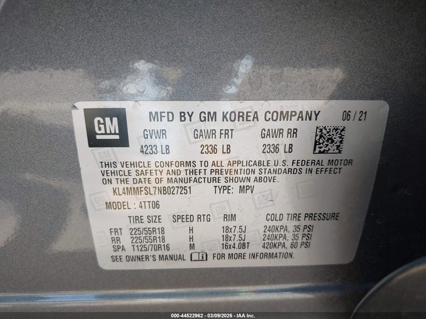 2022 Buick Encore Gx Fwd Essence VIN: KL4MMFSL7NB027251 Lot: 44522962