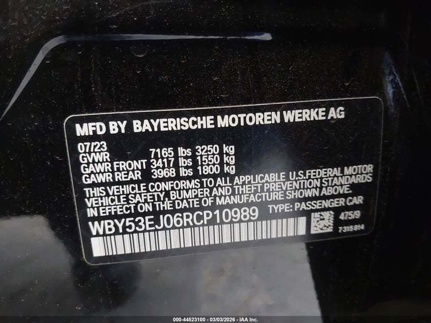 2024 BMW I7 VIN: WBY53EJ06RCP10989