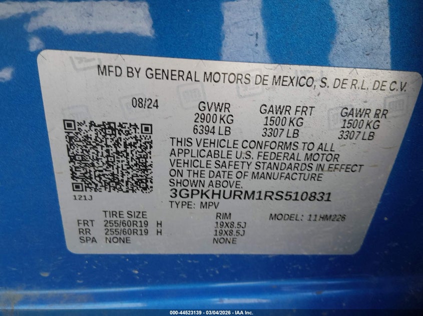 2024 Honda Prologue Ex VIN: 3GPKHURM1RS510831 Lot: 44523139
