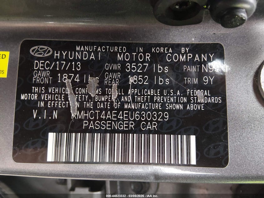 2014 HYUNDAI ACCENT SEDAN 1.6L I-4 DI, DOHC, VVT, 138HP