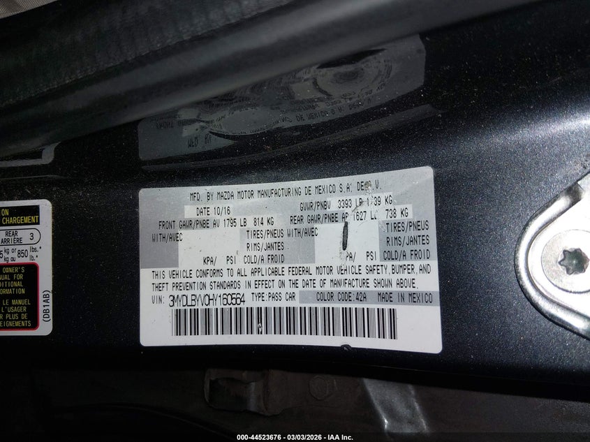 VIN 3MYDLBYV0HY160564 2017 TOYOTA YARIS IA