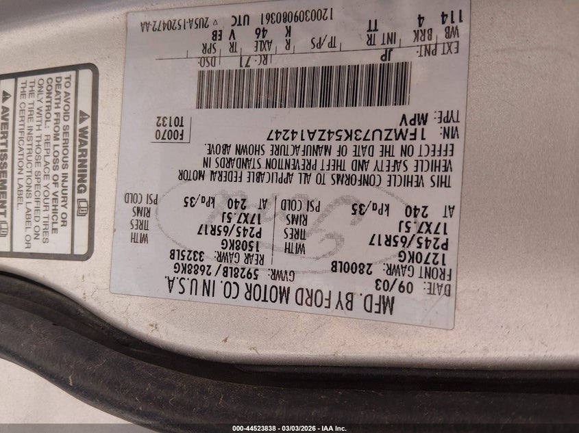 2004 Ford Explorer Nbx/Xlt VIN: 1FMZU73K54ZA14247 Lot: 44523838