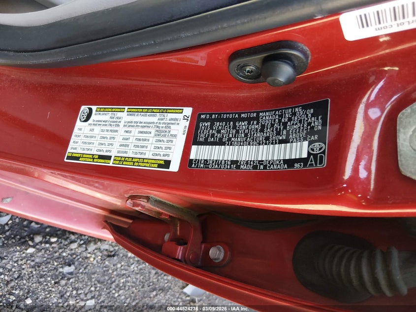 2009 TOYOTA COROLLA SEDAN 1.8L I-4 DOHC, VVT, 132HP