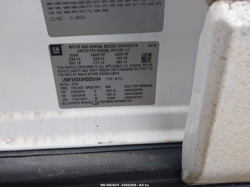 2017 Buick Envision Premium I VIN: LRBFXESX9HD039184 Lot: 44524470