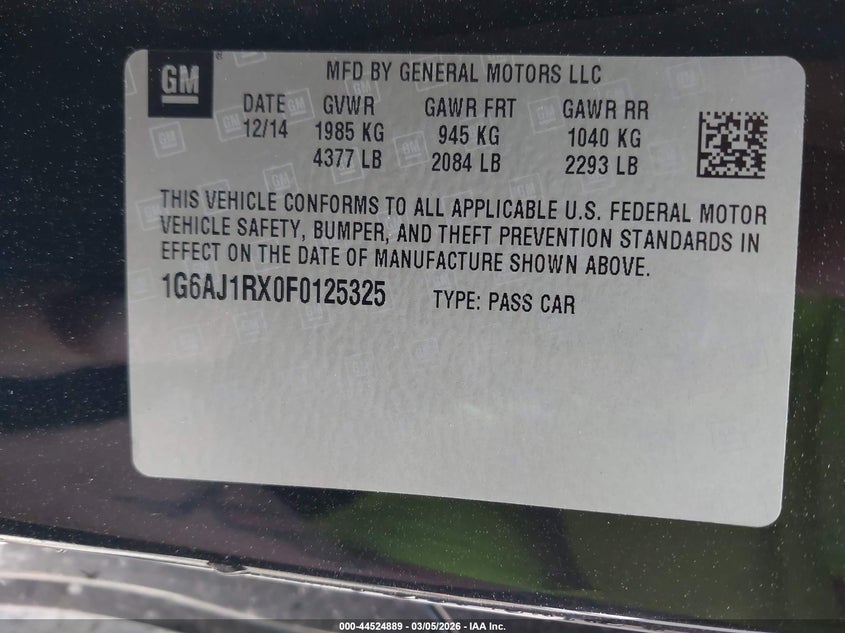 2015 Cadillac Ats Performance VIN: 1G6AJ1RX0F0125325 Lot: 44524889