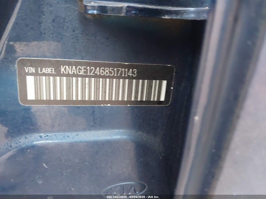 2008 Kia Optima Ex V6 VIN: KNAGE124685171143 Lot: 44524958