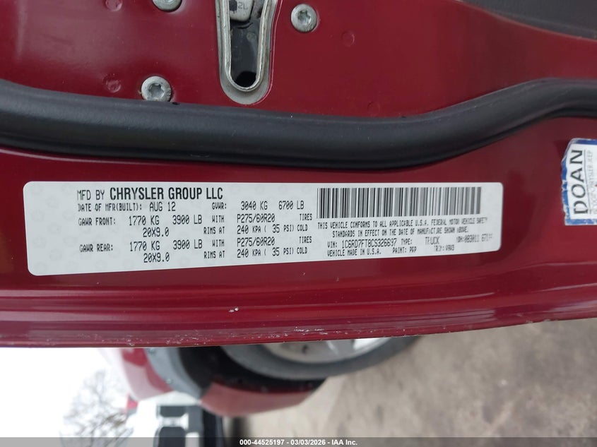 2012 Dodge Ram 1500 St VIN: 1C6RD7FT8CS326697 Lot: 44525197