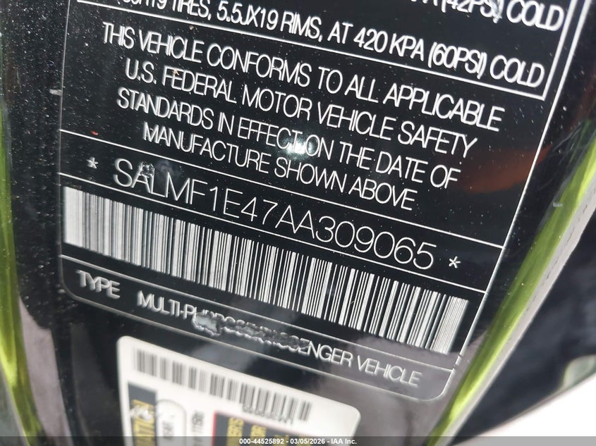 2010 Land Rover Range Rover Supercharged VIN: SALMF1E47AA309065 Lot: 44525892