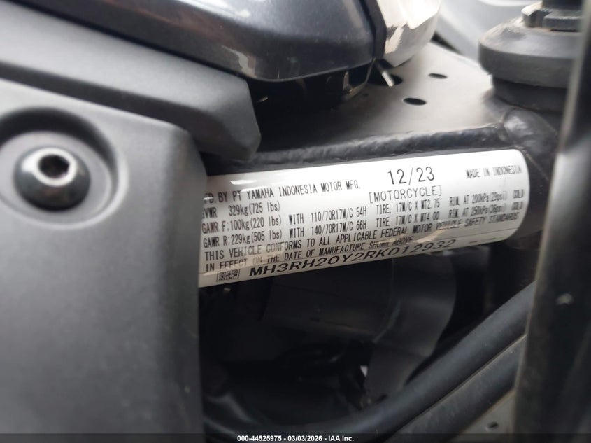 2024 Yamaha Mt-03 VIN: MH3RH20Y2RK012932 Lot: 44525975