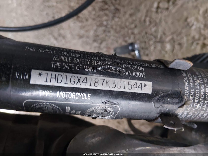 2007 Harley-Davidson Fxdbi VIN: 1HD1GX4187K301544 Lot: 44526070