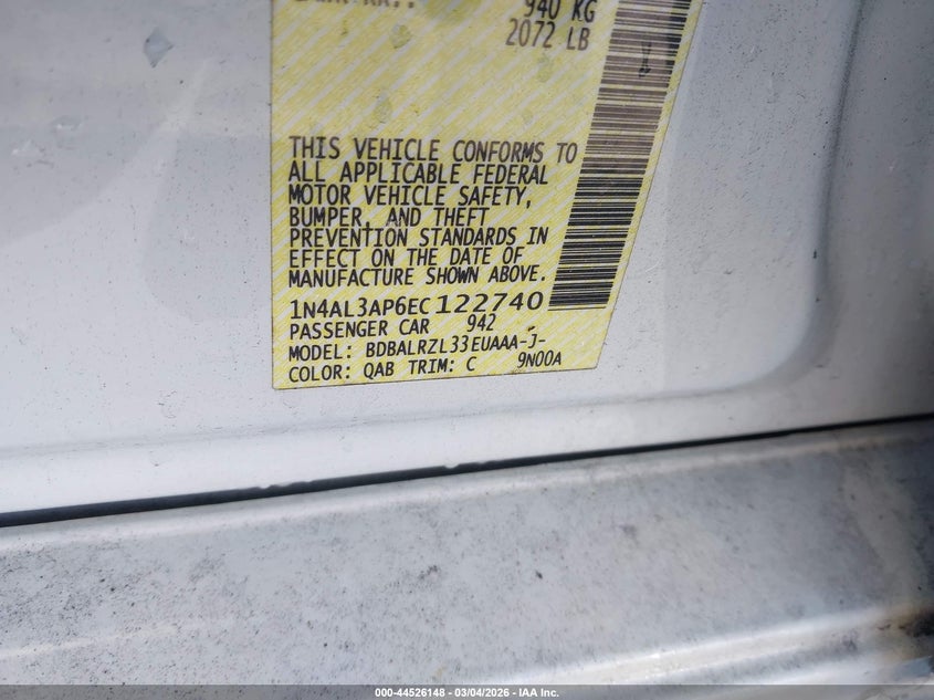 2014 Nissan Altima 2.5 S VIN: 1N4AL3AP6EC122740 Lot: 44526148