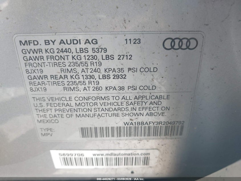2024 Audi Q5 Premium Plus 40 Tfsi Quattro S Tronic VIN: WA1BBAFY3R2049792 Lot: 44526271