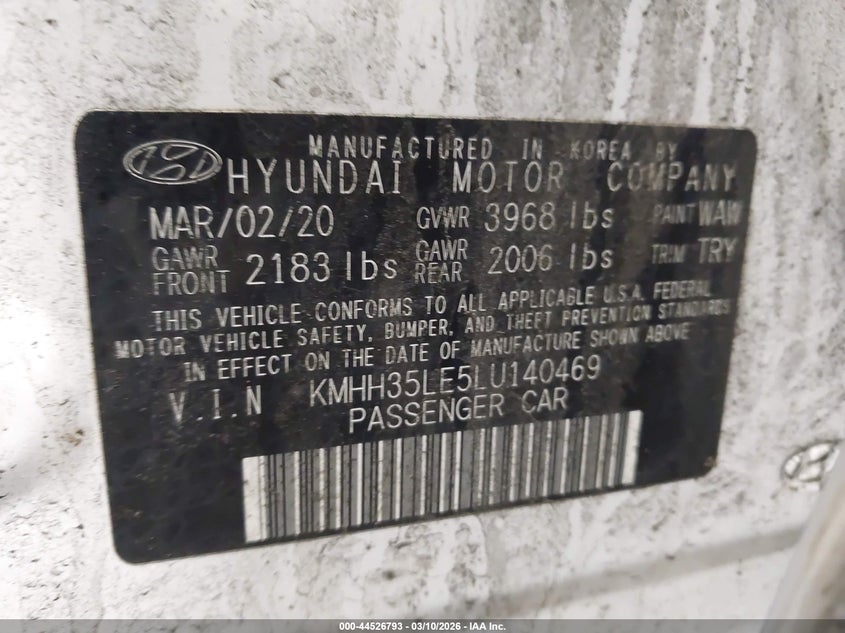 VIN KMHH35LE5LU140469 2020 HYUNDAI ELANTRA GT