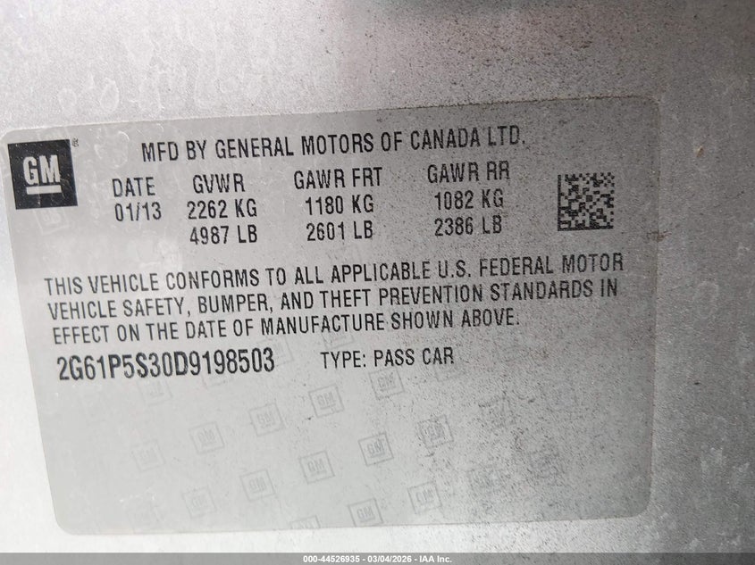 2013 Cadillac Xts Luxury VIN: 2G61P5S30D9198503 Lot: 44526935