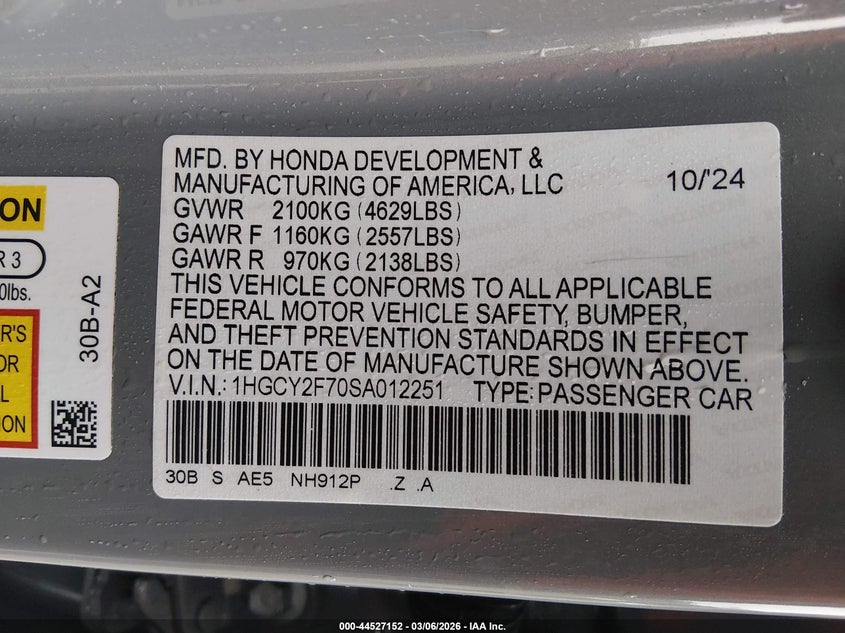 VIN 1HGCY2F70SA012251 2025 HONDA ACCORD HYBRID SPORT-L