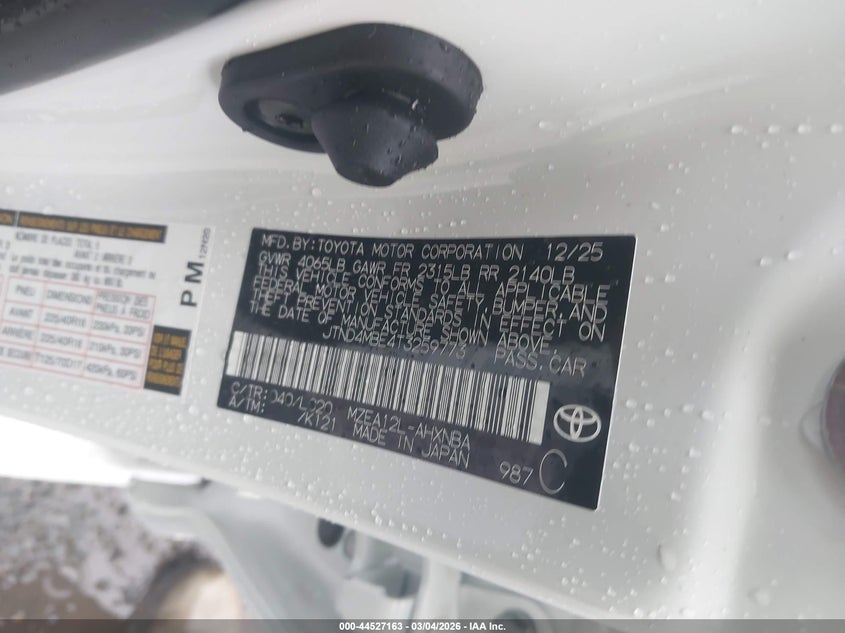 VIN JTND4MBE4T3259773 2026 TOYOTA COROLLA SE