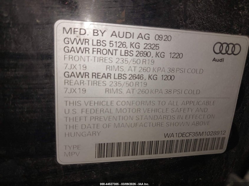 2021 Audi Q3 Premium 45 Tfsi S Line Quattro Tiptronic VIN: WA1DECF35M1028912 Lot: 44527305