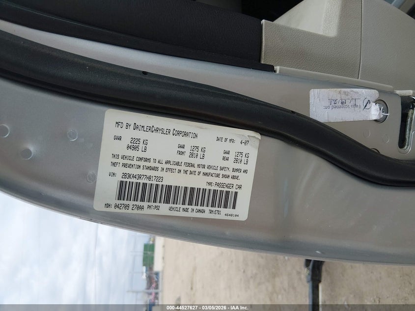 2007 Dodge Charger VIN: 2B3KA43R77H817223 Lot: 44527627