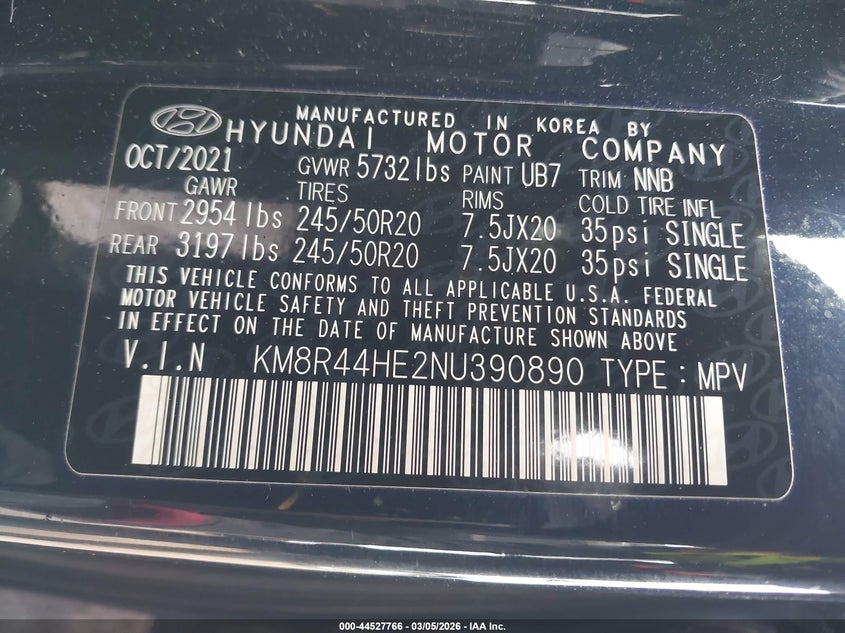 2022 Hyundai Palisade Sel VIN: KM8R44HE2NU390890 Lot: 44527766