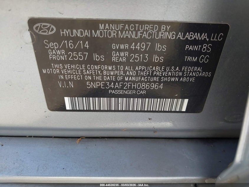 2015 Hyundai Sonata Sport VIN: 5NPE34AF2FH086964 Lot: 44528235