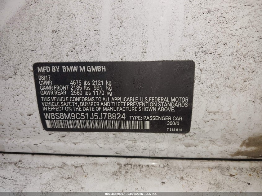 2018 BMW M3 Cs VIN: WBS8M9C51J5J78824 Lot: 44529907