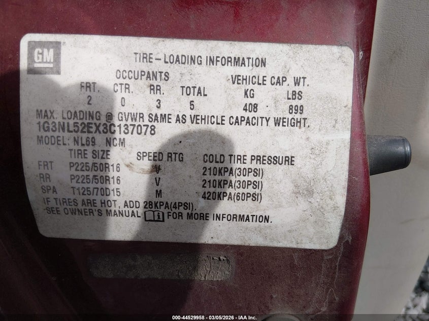 2003 Oldsmobile Alero Gl2 VIN: 1G3NL52EX3C137078 Lot: 44529958