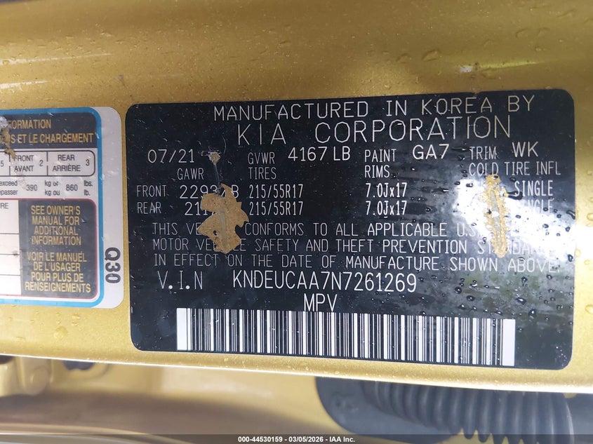 2022 Kia Seltos S VIN: KNDEUCAA7N7261269 Lot: 44530159