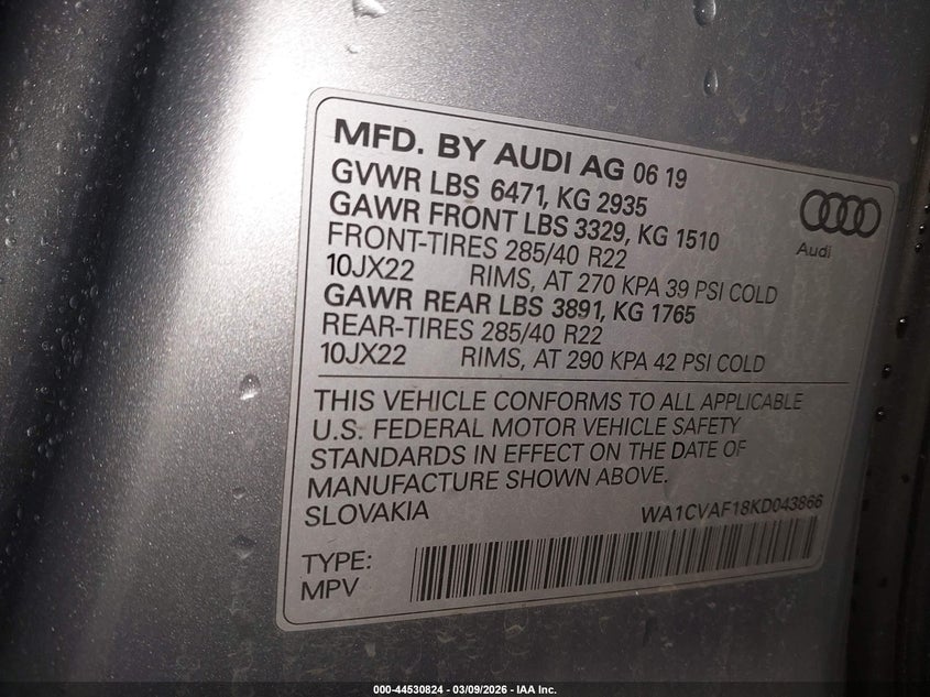 2019 Audi Q8 55 Premium VIN: WA1CVAF18KD043866 Lot: 44530824