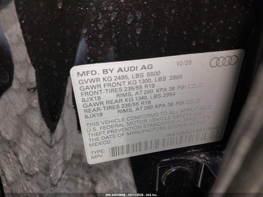 AUDI ALL-NEW Q5 2025 VIN WA1DAAGU8S2108834