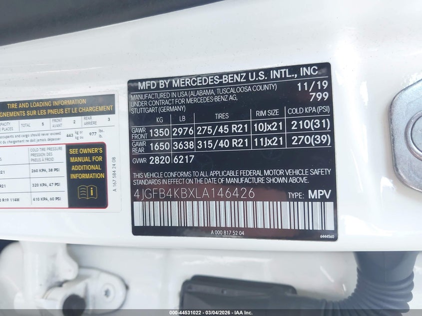 2020 Mercedes-Benz Gle 350 4Matic VIN: 4JGFB4KBXLA146426 Lot: 44531022