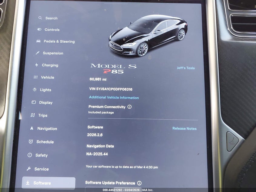 2013 Tesla Model S Performance VIN: 5YJSA1CP0DFP06316 Lot: 44531292